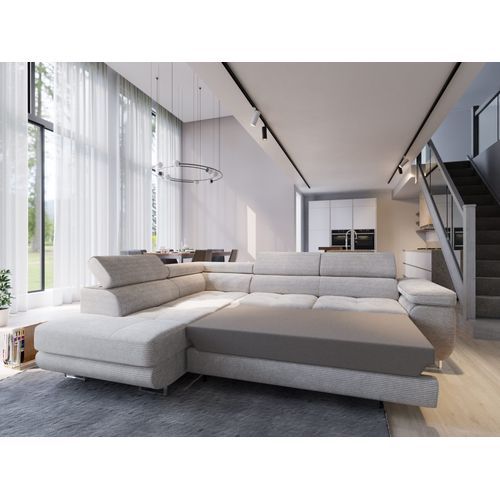 Canapé D'angle Apiro Bleu En Velours Côtelé Avec Fonction De Couchage