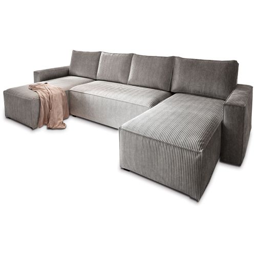 Canapé D'angle Aspra Gris Clair En Velours Côtelé Avec Fonction De Couchage