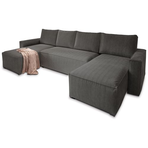 Canapé D'angle Aspra Gris En Velours Côtelé Avec Fonction De Couchage