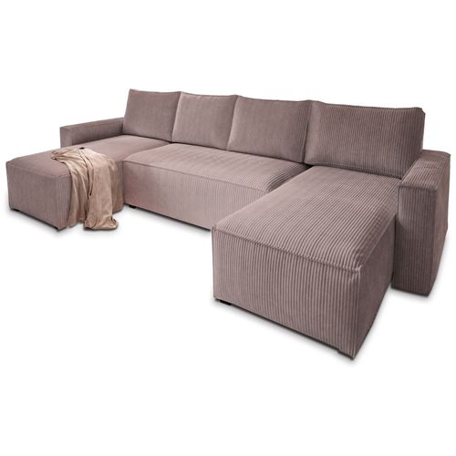 Canapé D'angle Aspra Violet En Velours Côtelé Avec Fonction De Couchage