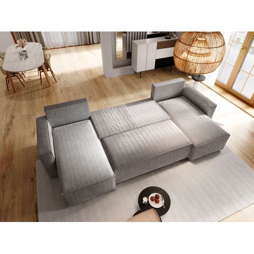 Canapé D'angle Aspra Marron En Velours Côtelé Avec Fonction De Couchage