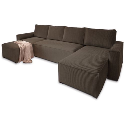 Canapé D'angle Aspra Marron En Velours Côtelé Avec Fonction De Couchage