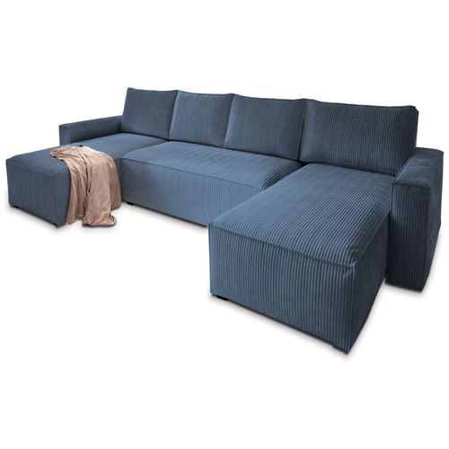 Canapé D'angle Aspra Bleu En Velours Côtelé Avec Fonction De Couchage