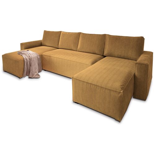 Canapé D'angle Aspra Jaune En Velours Côtelé Avec Fonction De Couchage