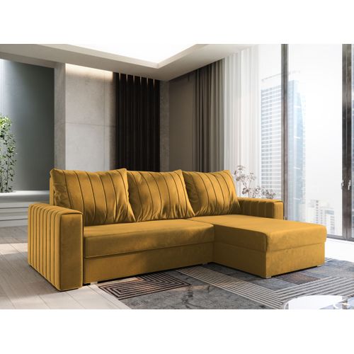 Canapé D'angle Carl Orange En Peluche Avec Fonction De Couchage