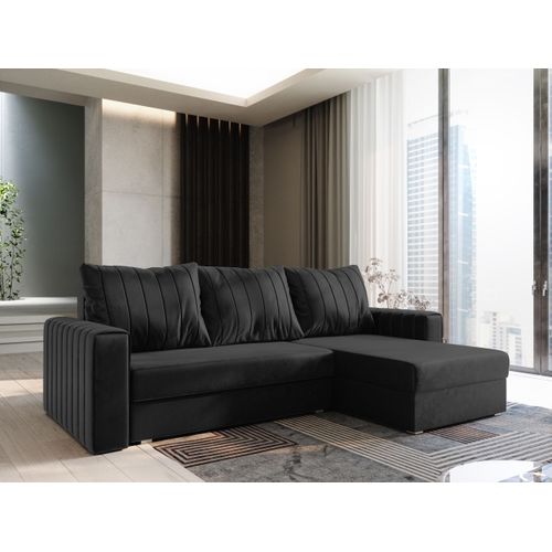 Canapé D'angle Carl Noir En Peluche Avec Fonction De Couchage