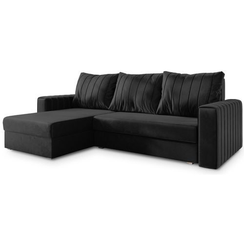 Canapé D'angle Carl Noir En Peluche Avec Fonction De Couchage