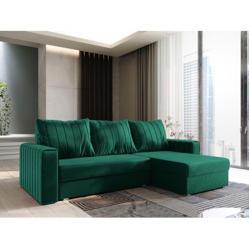 Canapé D'angle Carl Vert Sapin En Peluche Avec Fonction De Couchage