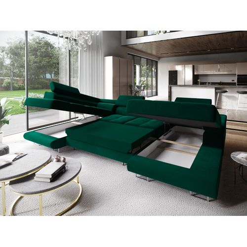 Canapé D'angle Casone Vert Sapin En Velours Avec Fonction De Couchage