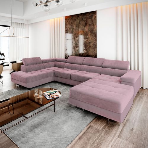 Canapé D'angle Casone Violet En Velours Avec Fonction De Couchage