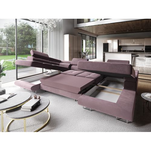 Canapé D'angle Casone Violet En Velours Avec Fonction De Couchage