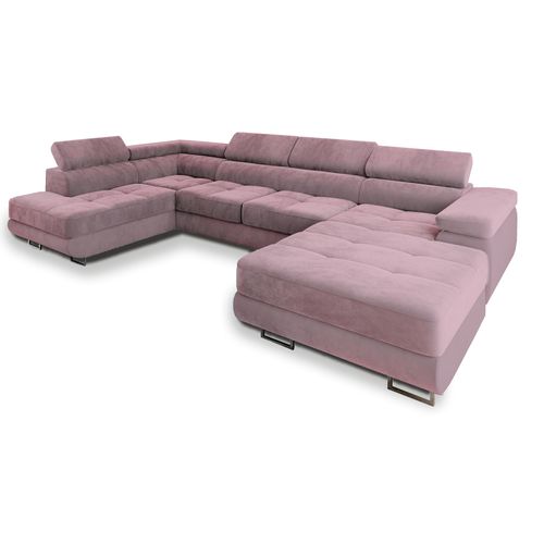 Canapé D'angle Casone Violet En Velours Avec Fonction De Couchage