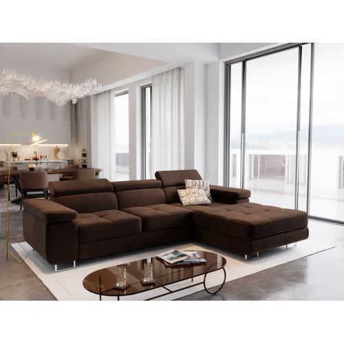 Canapé D'angle Elma Marron En Velours Avec Fonction De Couchage