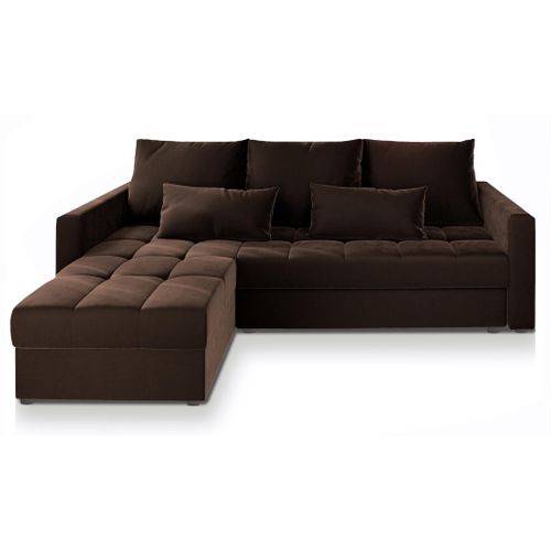Canapé D'angle Kos Pik Marron En Peluche Avec Fonction De Couchage