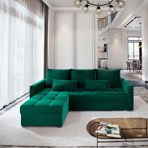 Canapé D'angle Kos Pik Vert Sapin En Peluche Avec Fonction De Couchage