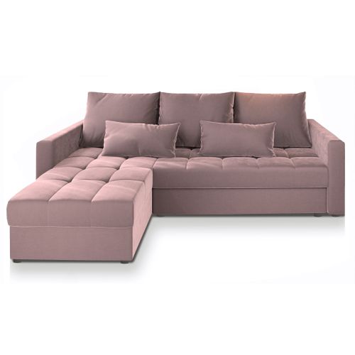 Canapé D'angle Kos Pik Rose En Peluche Avec Fonction De Couchage