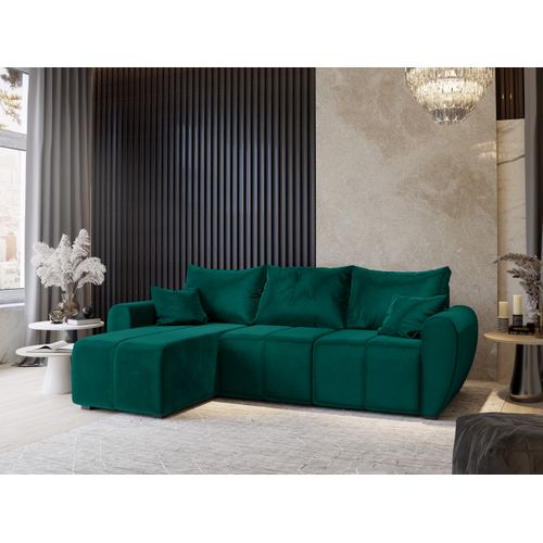 Canapé D'angle Madison Vert Sapin En Peluche Avec Fonction De Couchage