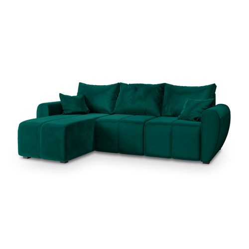Canapé D'angle Madison Vert Sapin En Peluche Avec Fonction De Couchage