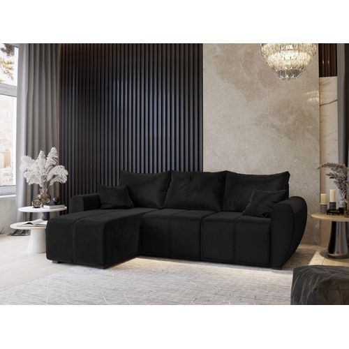 Canapé D'angle Madison Noir En Peluche Avec Fonction De Couchage