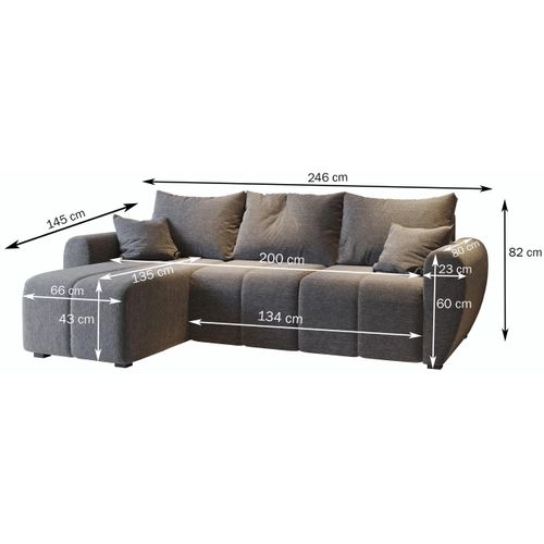 Canapé D'angle Madison Noir En Peluche Avec Fonction De Couchage