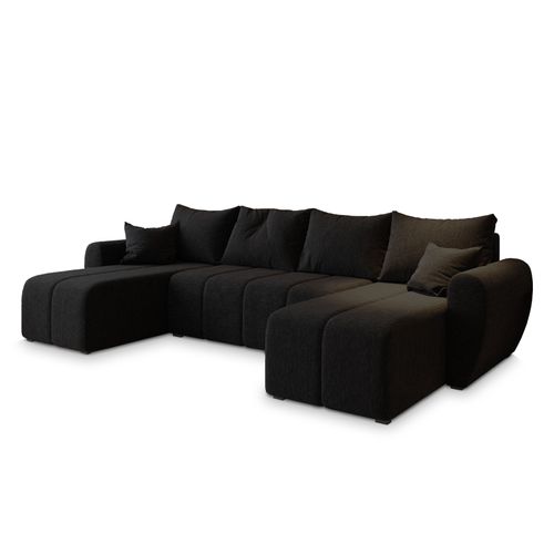 Canapé D'angle Madison Noir En Tissu Texturé Avec Fonction De Couchage