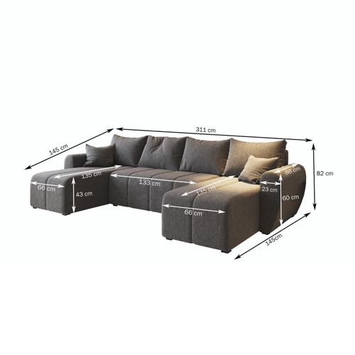 Canapé D'angle Madison Noir En Tissu Texturé Avec Fonction De Couchage