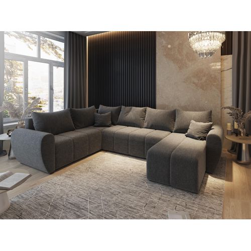 Canapé D'angle Madison Gris En Tissu Texturé Avec Fonction De Couchage
