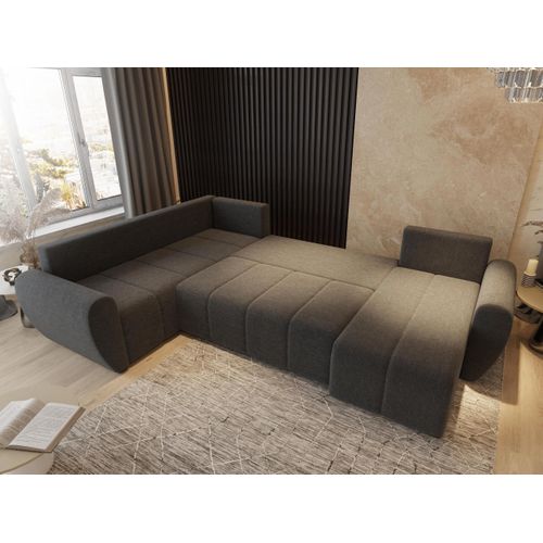 Canapé D'angle Madison Gris En Tissu Texturé Avec Fonction De Couchage