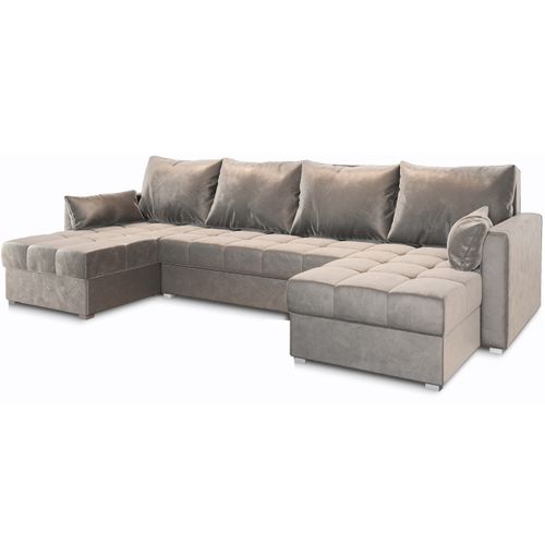 Canapé D'angle Nako Beige En Peluche Avec Fonction De Couchage