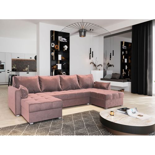 Canapé D'angle Nako Rose En Peluche Avec Fonction De Couchage