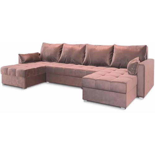 Canapé D'angle Nako Rose En Peluche Avec Fonction De Couchage