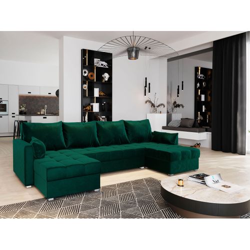 Canapé D'angle Nako Vert Sapin En Peluche Avec Fonction De Couchage