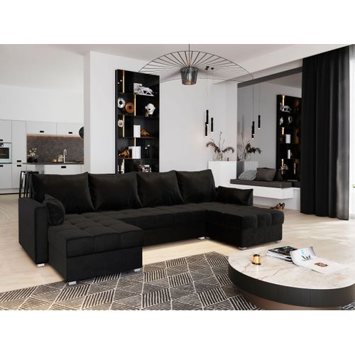 Canapé D'angle Nako Noir En Peluche Avec Fonction De Couchage