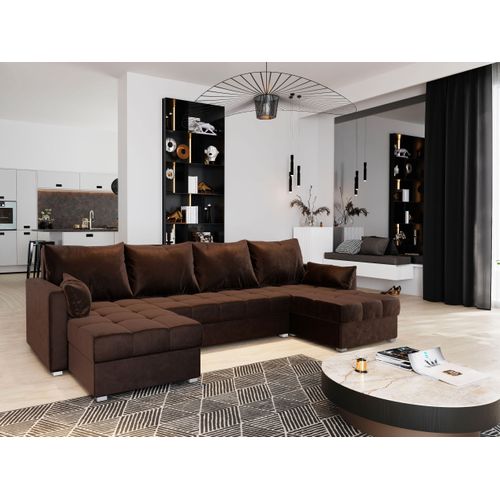 Canapé D'angle Nako Marron En Peluche Avec Fonction De Couchage