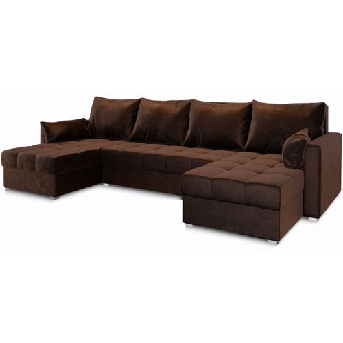 Canapé D'angle Nako Marron En Peluche Avec Fonction De Couchage