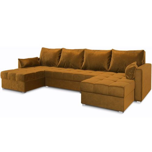 Canapé D'angle Nako Jaune En Peluche Avec Fonction De Couchage