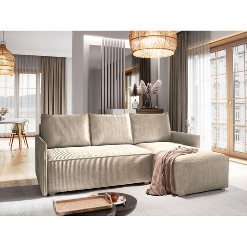 Canapé D'angle Perusi Beige En Velours Côtelé Avec Fonction De Couchage