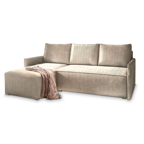 Canapé D'angle Perusi Beige En Velours Côtelé Avec Fonction De Couchage