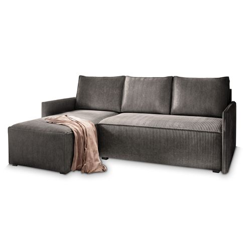 Canapé D'angle Perusi Gris En Velours Côtelé Avec Fonction De Couchage