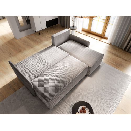 Canapé D'angle Perusi Gris En Velours Côtelé Avec Fonction De Couchage