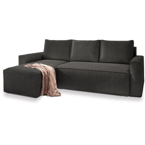 Canapé D'angle Potaro Gris En Velours Côtelé Avec Fonction De Couchage