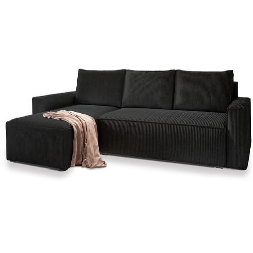 Canapé D'angle Potaro Noir En Velours Côtelé Avec Fonction De Couchage