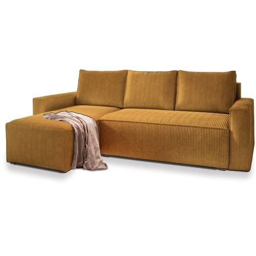 Canapé D'angle Potaro Gris En Velours Côtelé Avec Fonction De Couchage