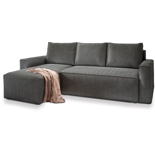 Canapé D'angle Potaro Gris En Velours Côtelé Avec Fonction De Couchage