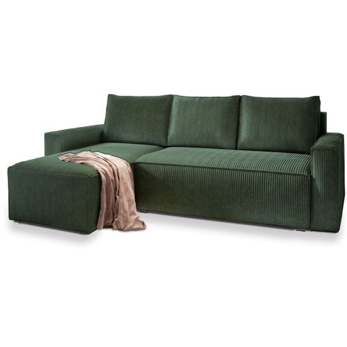 Canapé D'angle Potaro Vert Sapin En Velours Côtelé Avec Fonction De Couchage