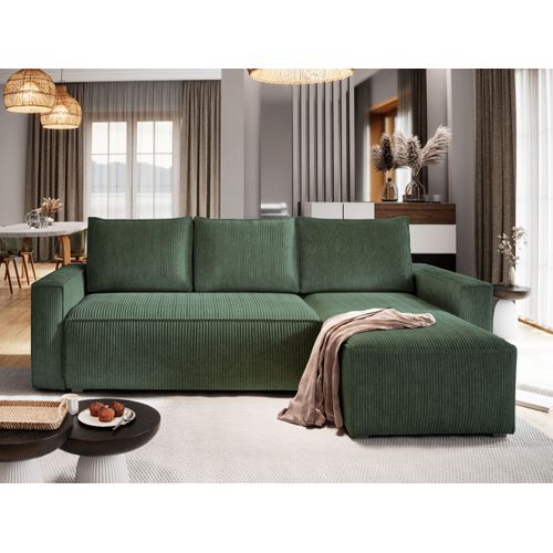 Canapé D'angle Potaro Vert Sapin En Velours Côtelé Avec Fonction De Couchage