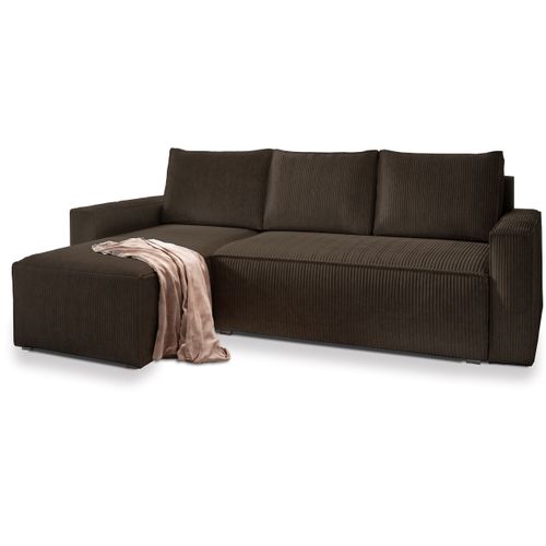 Canapé D'angle Potaro Marron En Velours Côtelé Avec Fonction De Couchage