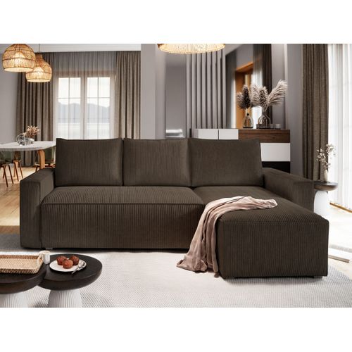 Canapé D'angle Potaro Marron En Velours Côtelé Avec Fonction De Couchage