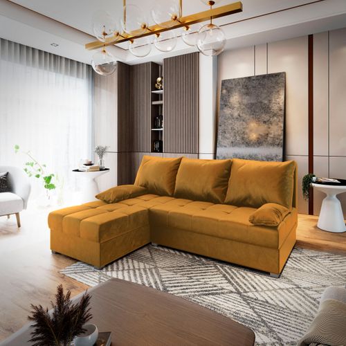 Canapé D'angle Rita Orange En Peluche Avec Fonction De Couchage