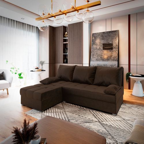 Canapé D'angle Rita Marron En Peluche Avec Fonction De Couchage